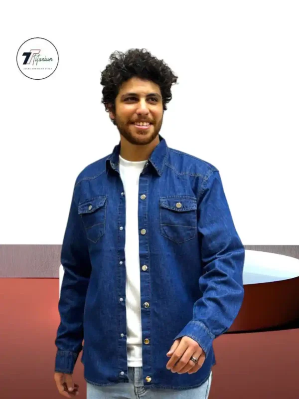 ⁦قميص جينز كحلي ساده⁩ - الصورة ⁦3⁩