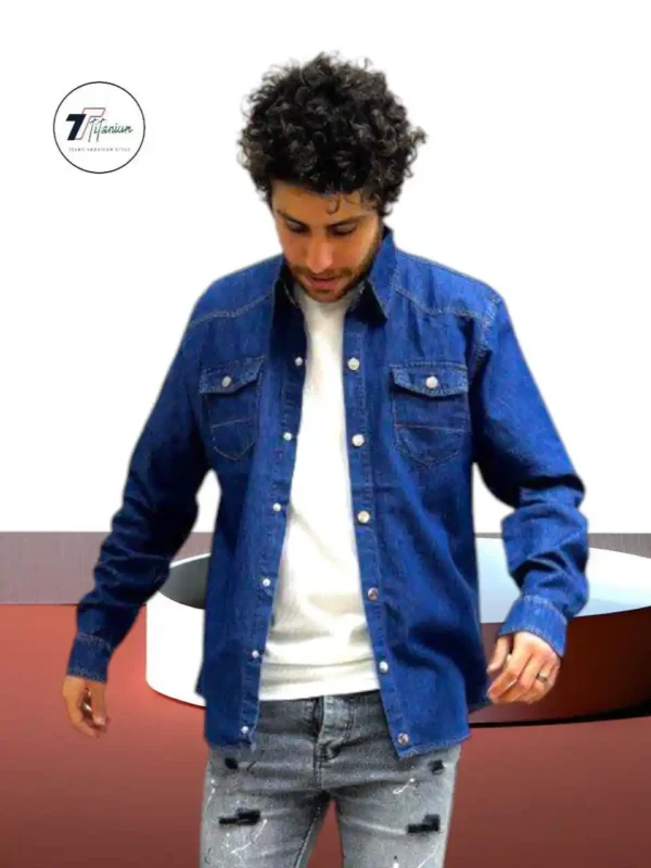 ⁦قميص جينز كحلي ساده⁩ - الصورة ⁦5⁩