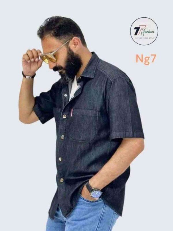 ⁦قميص جينز نص كم دارك جراي(اسود)⁩ - الصورة ⁦2⁩