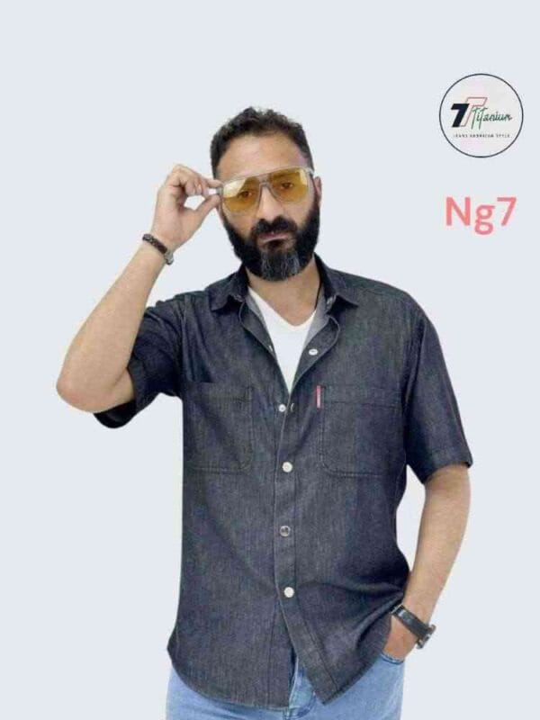 ⁦قميص جينز نص كم دارك جراي(اسود)⁩ - الصورة ⁦4⁩
