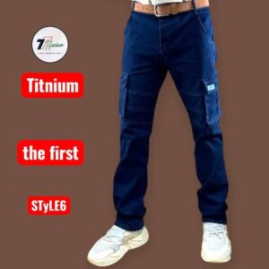 بنطلون جينز كارجو كحلي غامق | تصميم واسع ومريح | Titanium Jeans